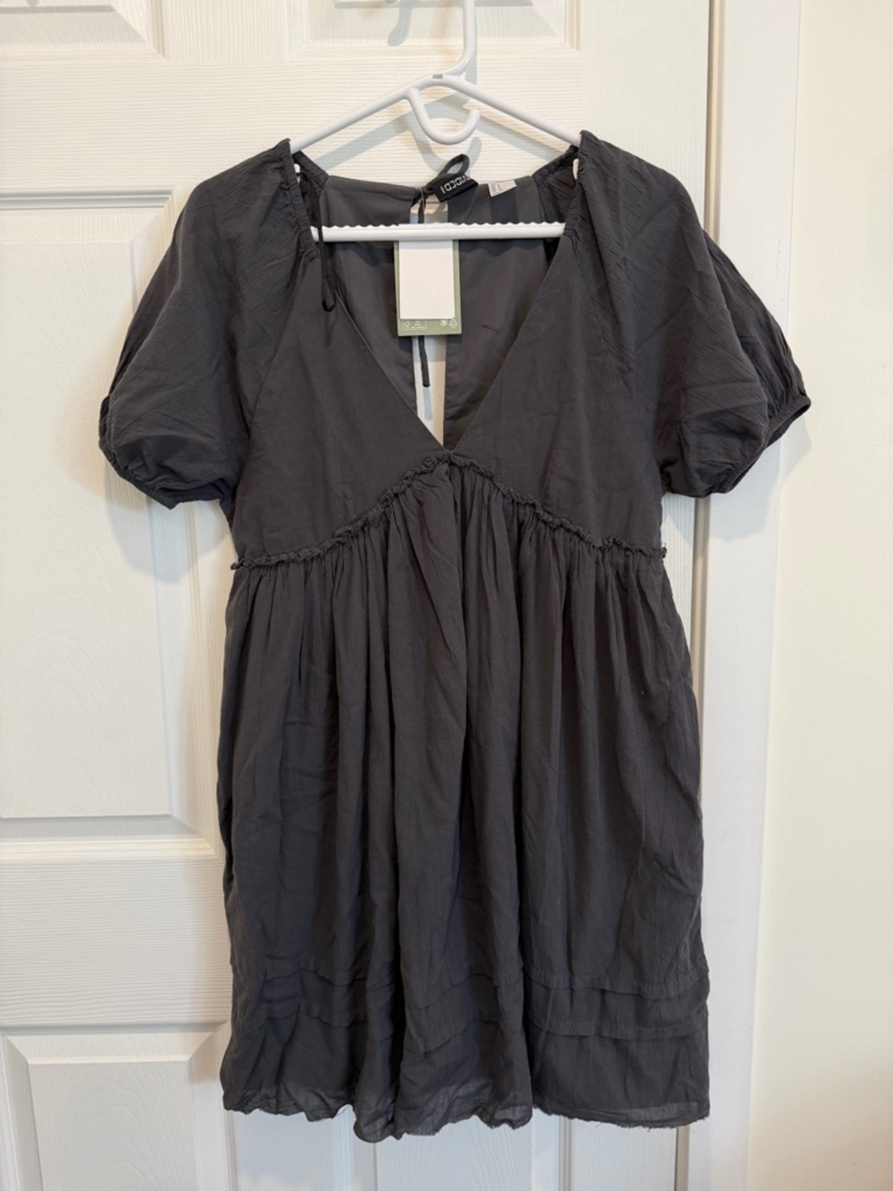 Gray V-Neck Babydoll Dress